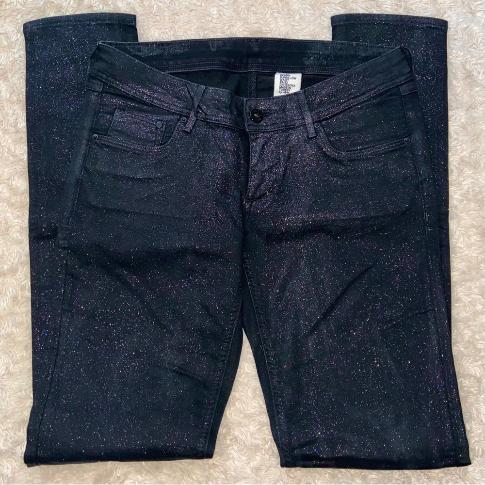 &Denim by H&M Black Glitter Embellished Low Rise Skinny Jeans